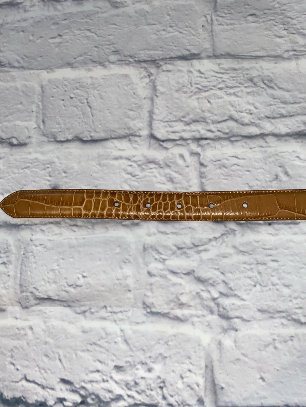 Lauren Ralph Lauren Croc-Embossed Leather Belt with Gold Buckle Tan Size L - Picture 11 of 13